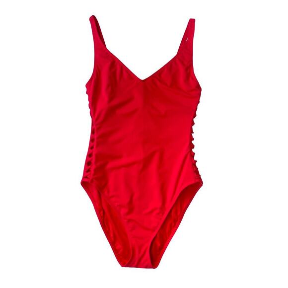 Bleu Rod Beattie Red Americana One Piece Swimsuit Side Back Lace Down Detail - 8 - Picture 3 of 12